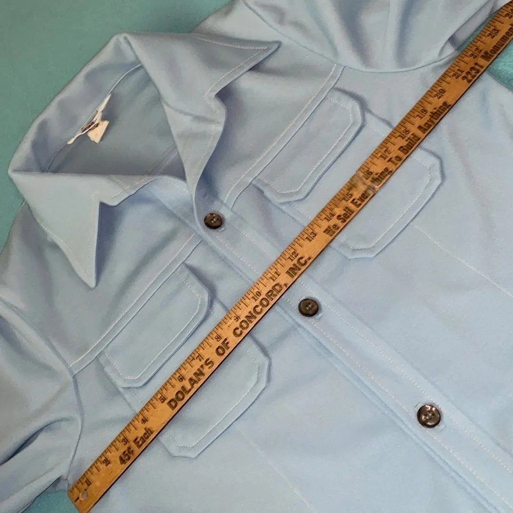 JCPenney 1970’s Flight 1 leisure suit jacket slacks polyester sky blue size 44R